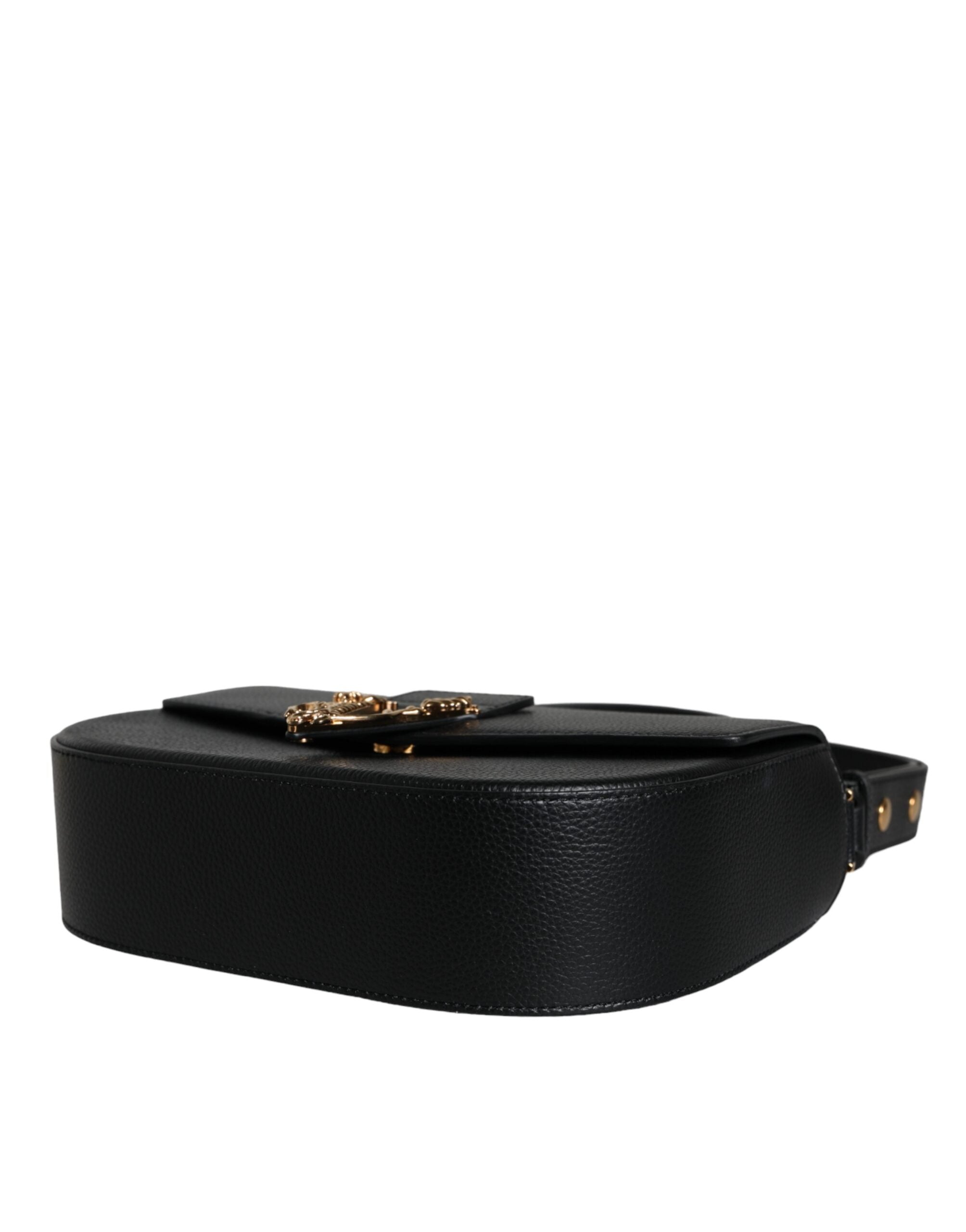Sac bandoulière en cuir de veau grainé noir avec logo Versace