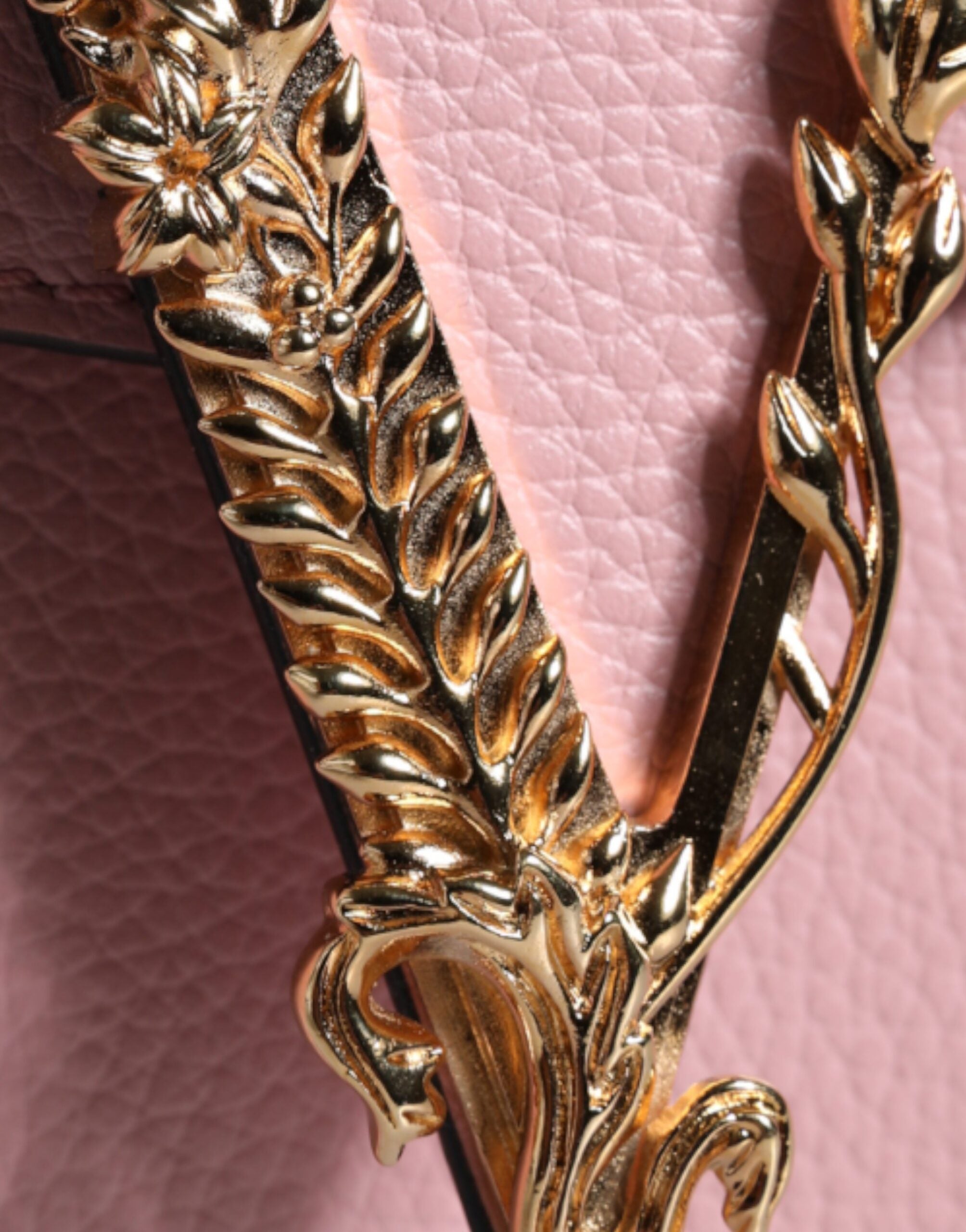 Pink grained calfskin shoulder bag with Versace logo