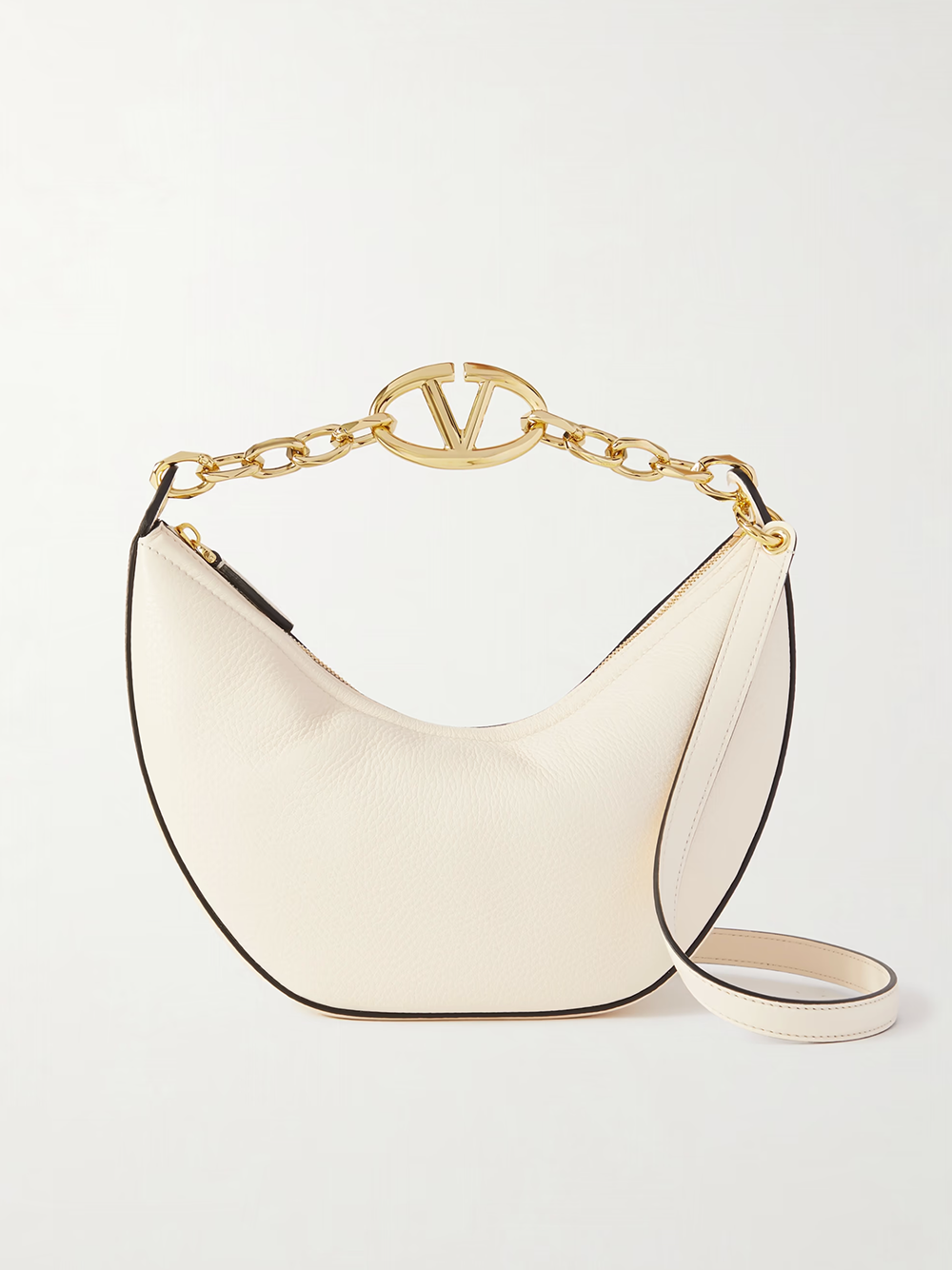 Sac à bandoulière Hobo Vlogo petit modèle en cuir ivoire Valentino Garavani