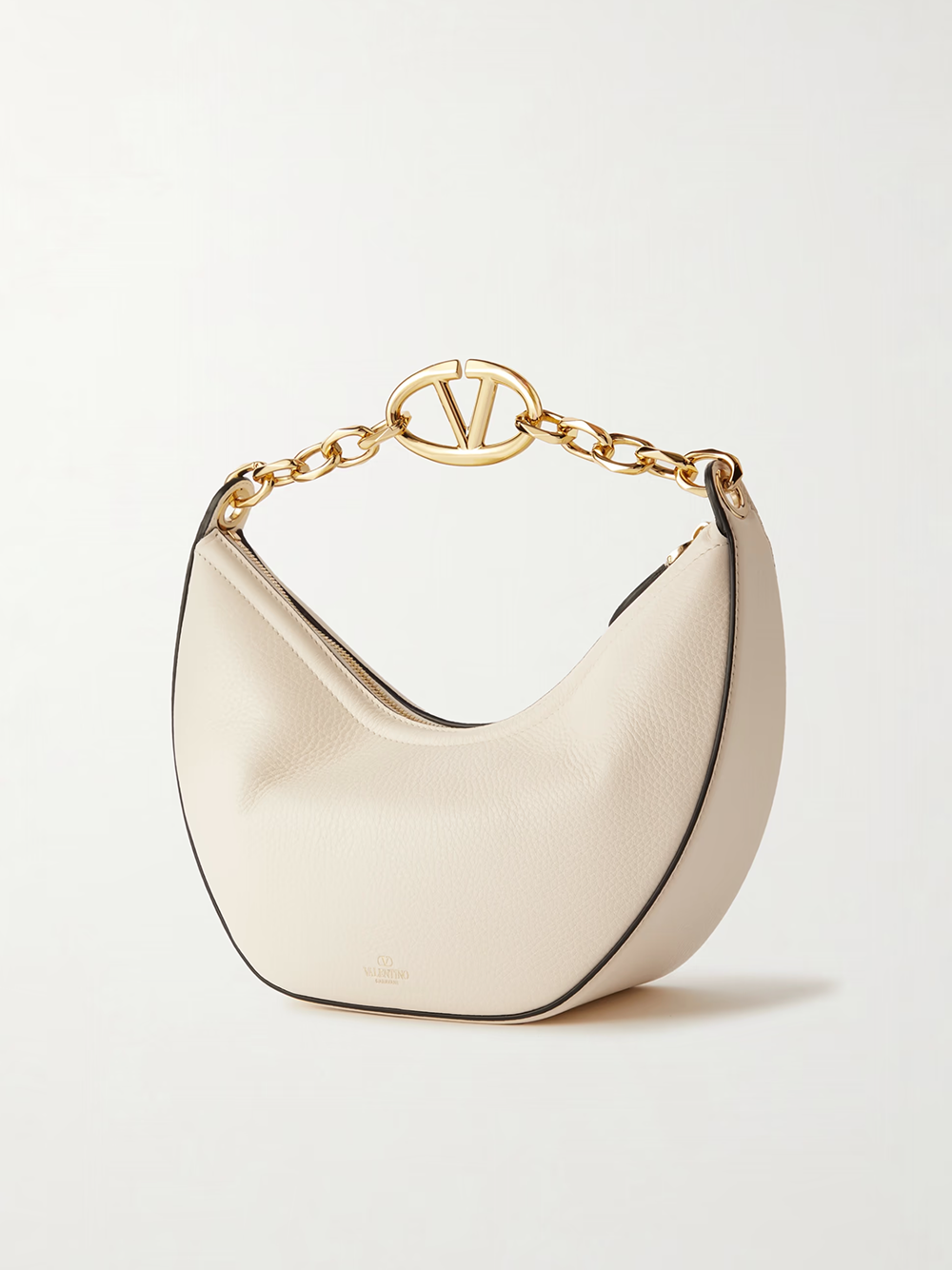 Sac à bandoulière Hobo Vlogo petit modèle en cuir ivoire Valentino Garavani
