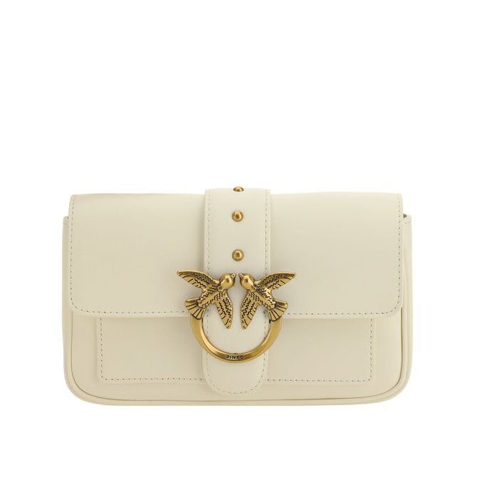 Bolso de hombro Pinko Bos Taurus de piel de becerro blanca