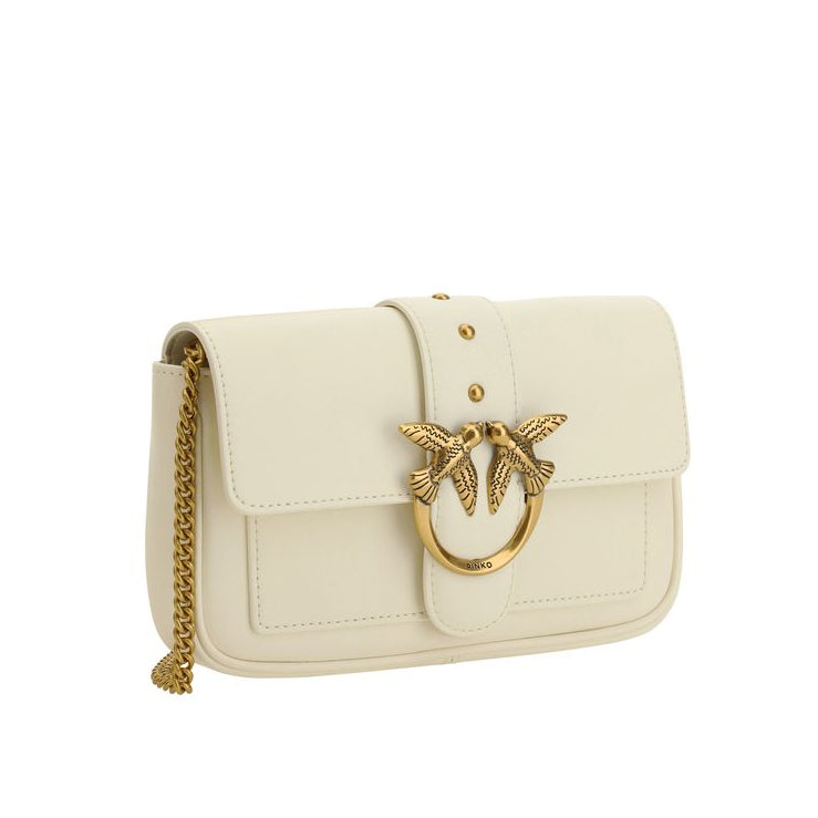 Bolso de hombro Pinko Bos Taurus de piel de becerro blanca