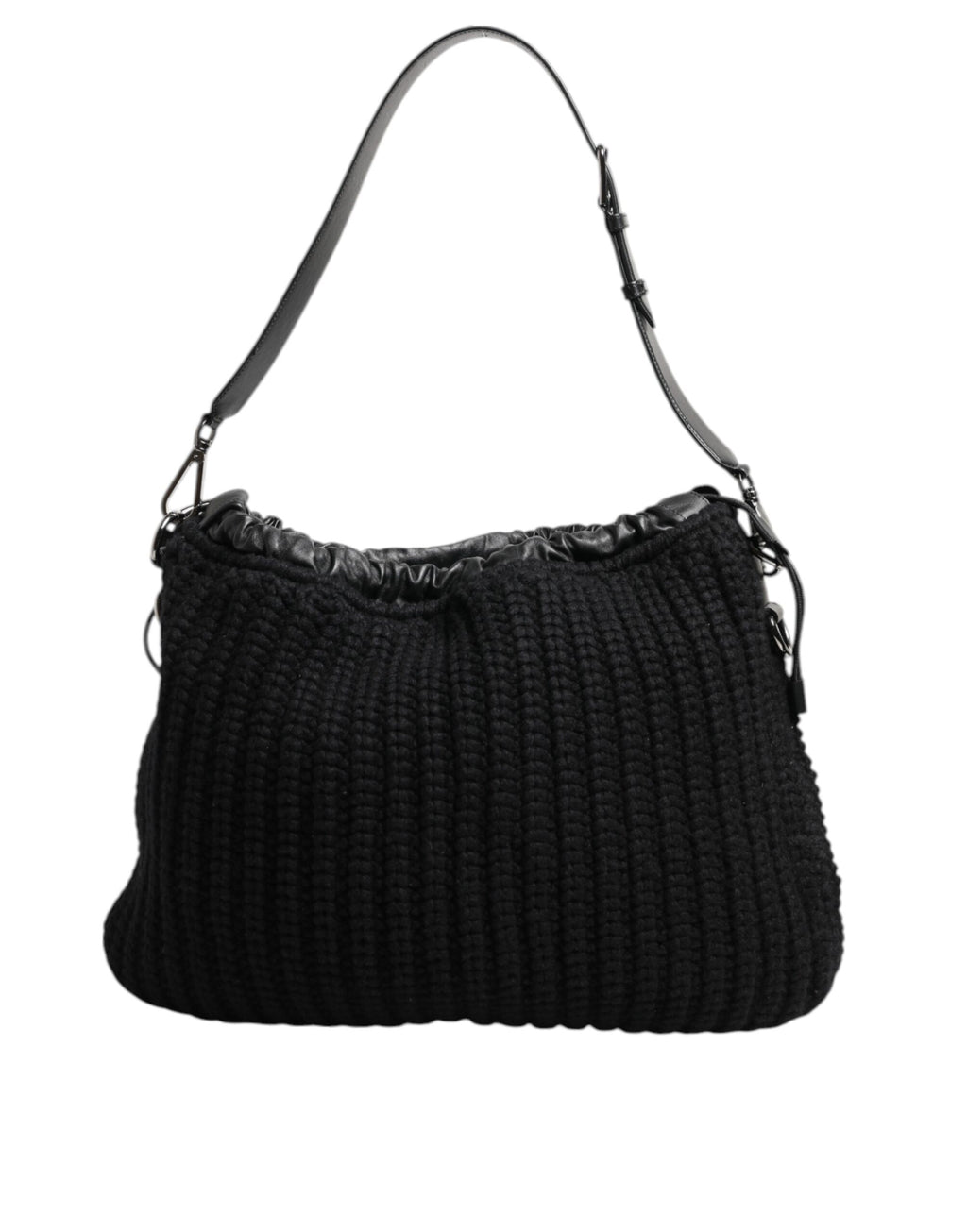Dolce&Gabbana black cashmere and knitted leather shoulder bag