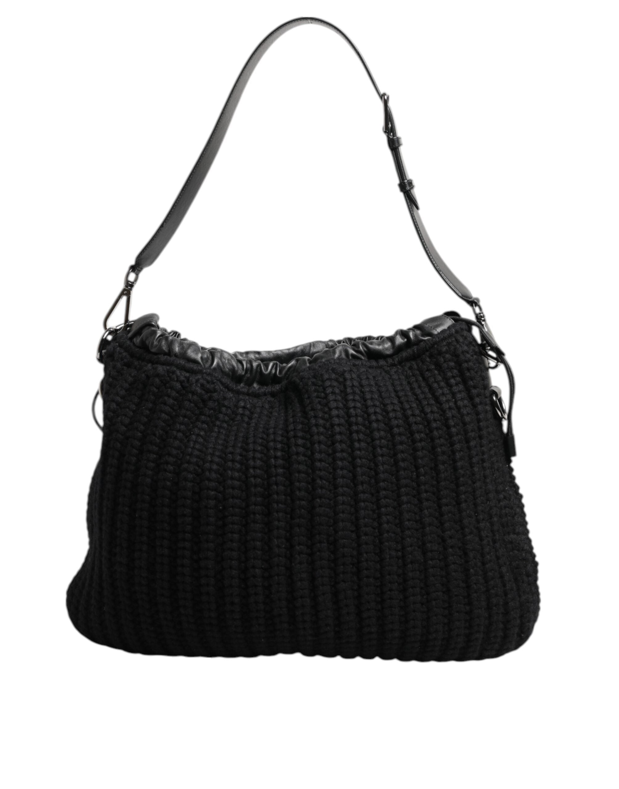 Dolce&Gabbana black cashmere and knitted leather shoulder bag