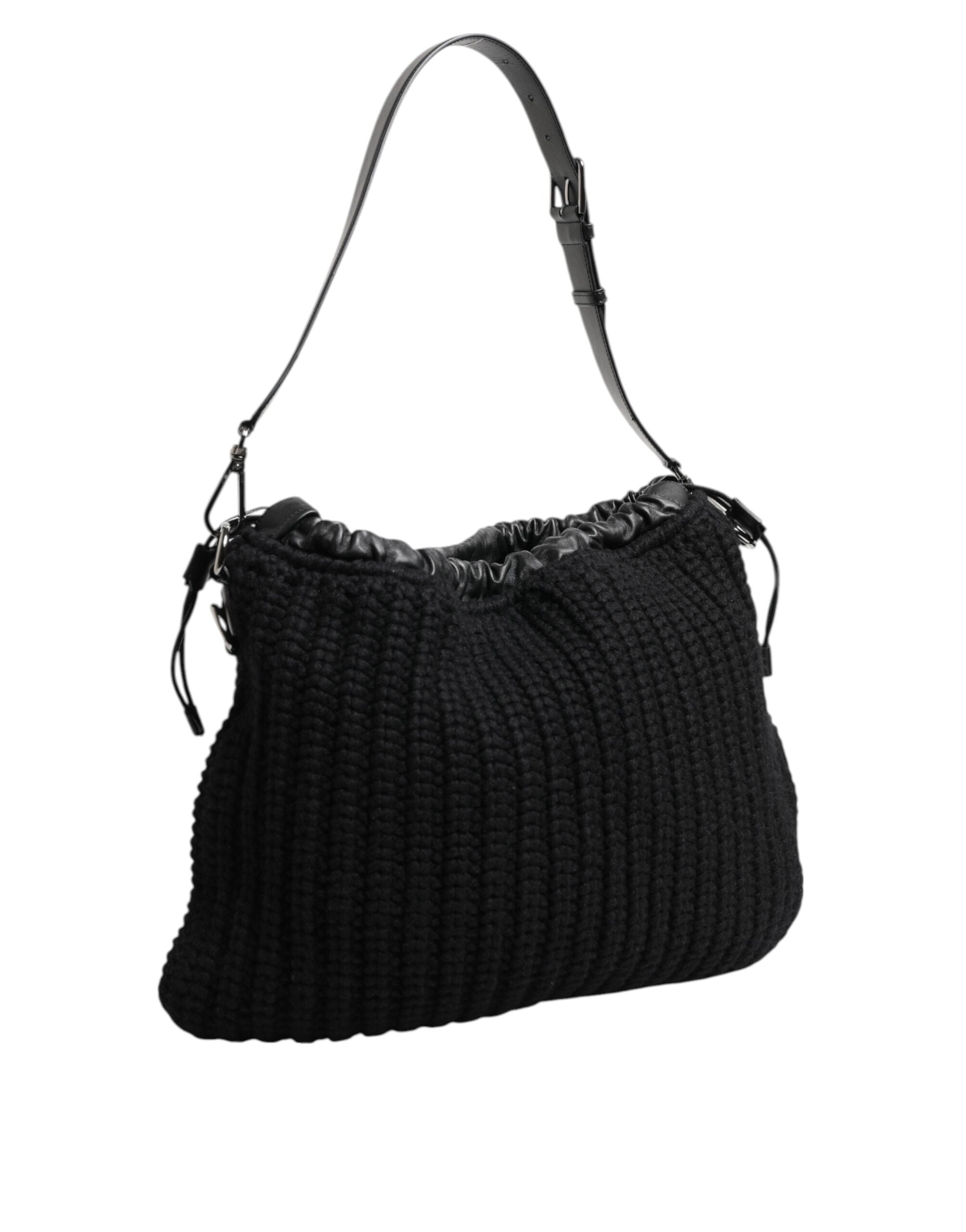 Dolce&Gabbana black cashmere and knitted leather shoulder bag