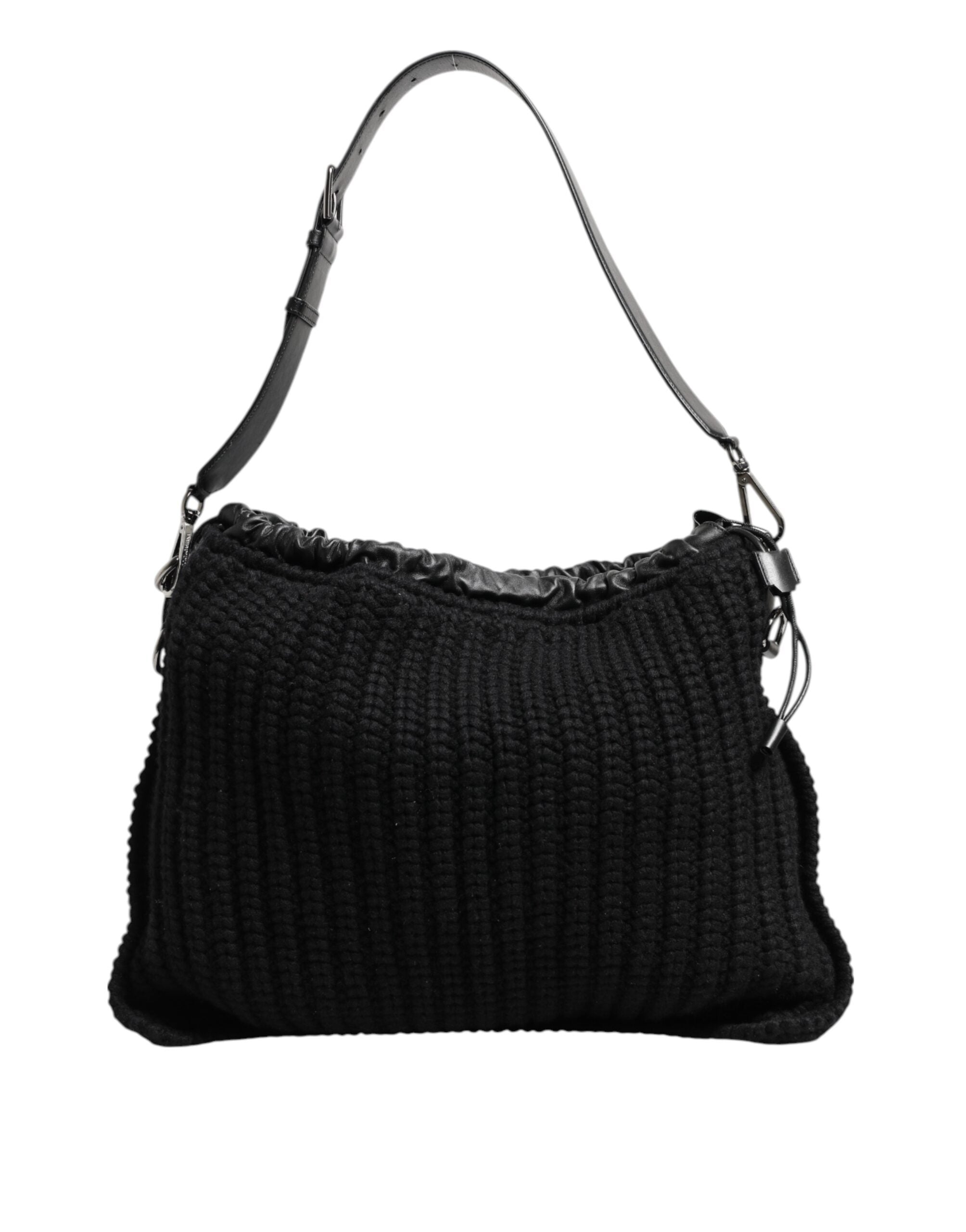 Dolce&Gabbana black cashmere and knitted leather shoulder bag