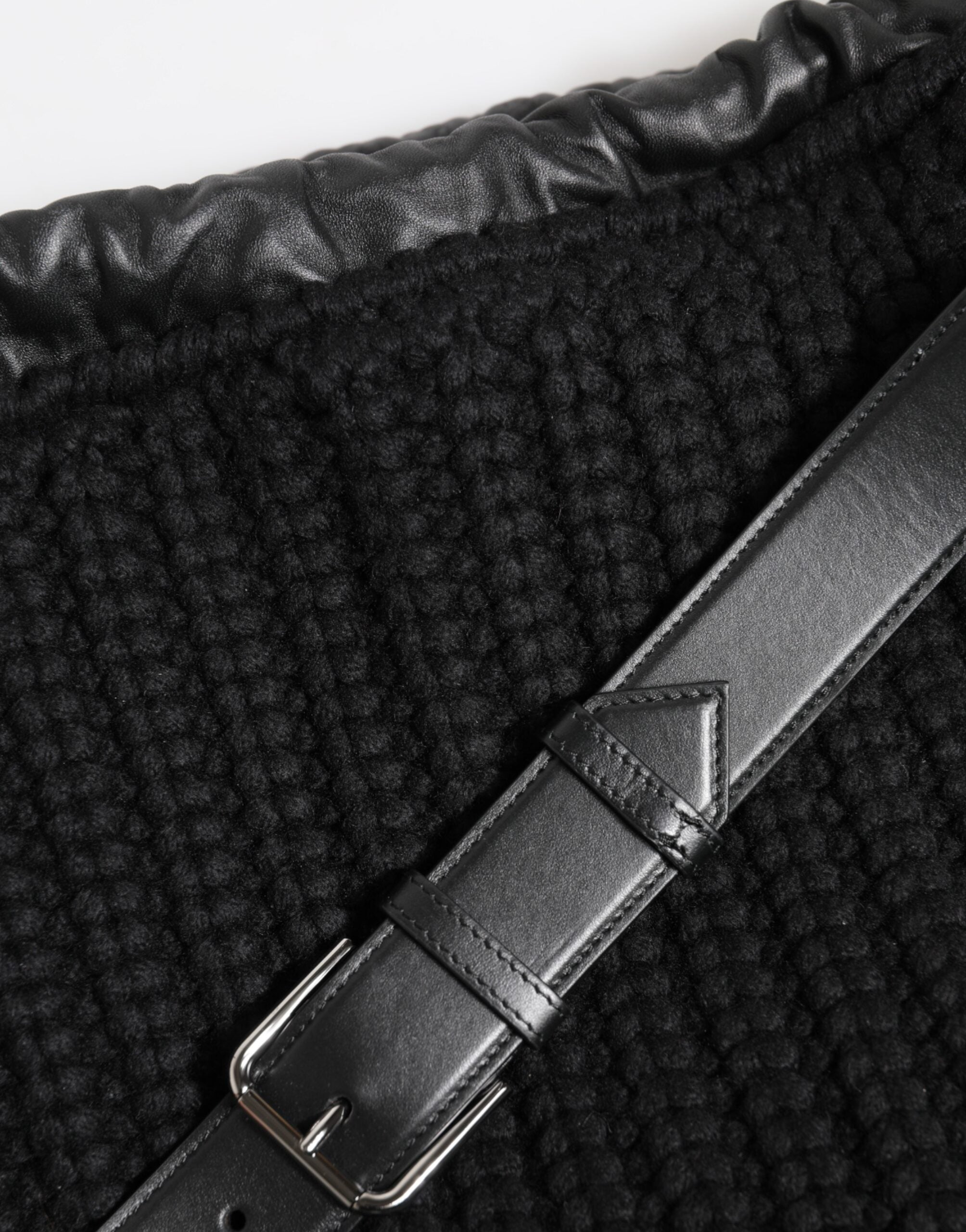 Dolce&Gabbana black cashmere and knitted leather shoulder bag
