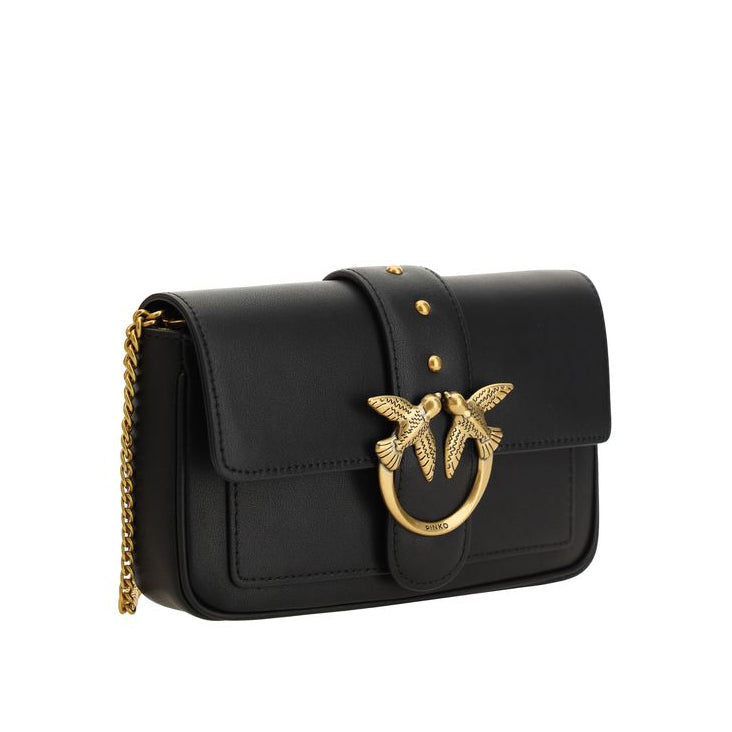 Bolso de hombro Pinko Bos Taurus de piel de ternera negra