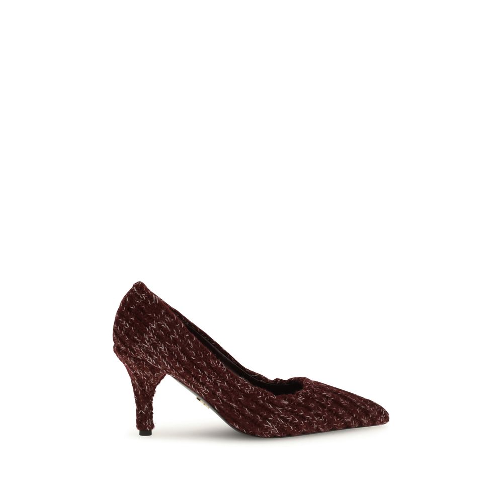 Escarpins en laine polaire bordeaux Prada