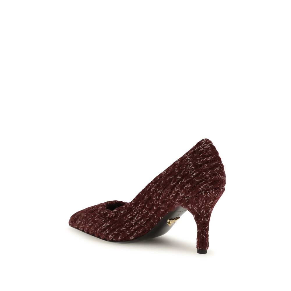 Escarpins en laine polaire bordeaux Prada