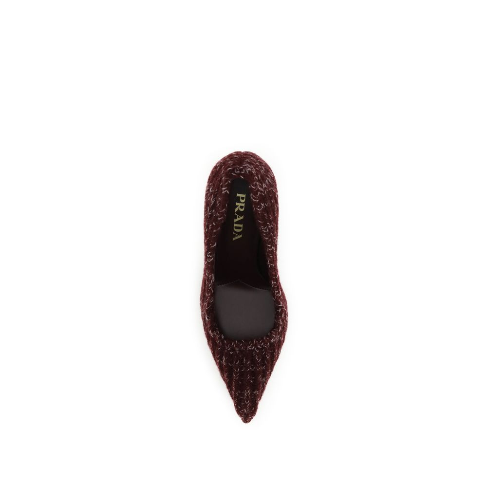 Escarpins en laine polaire bordeaux Prada