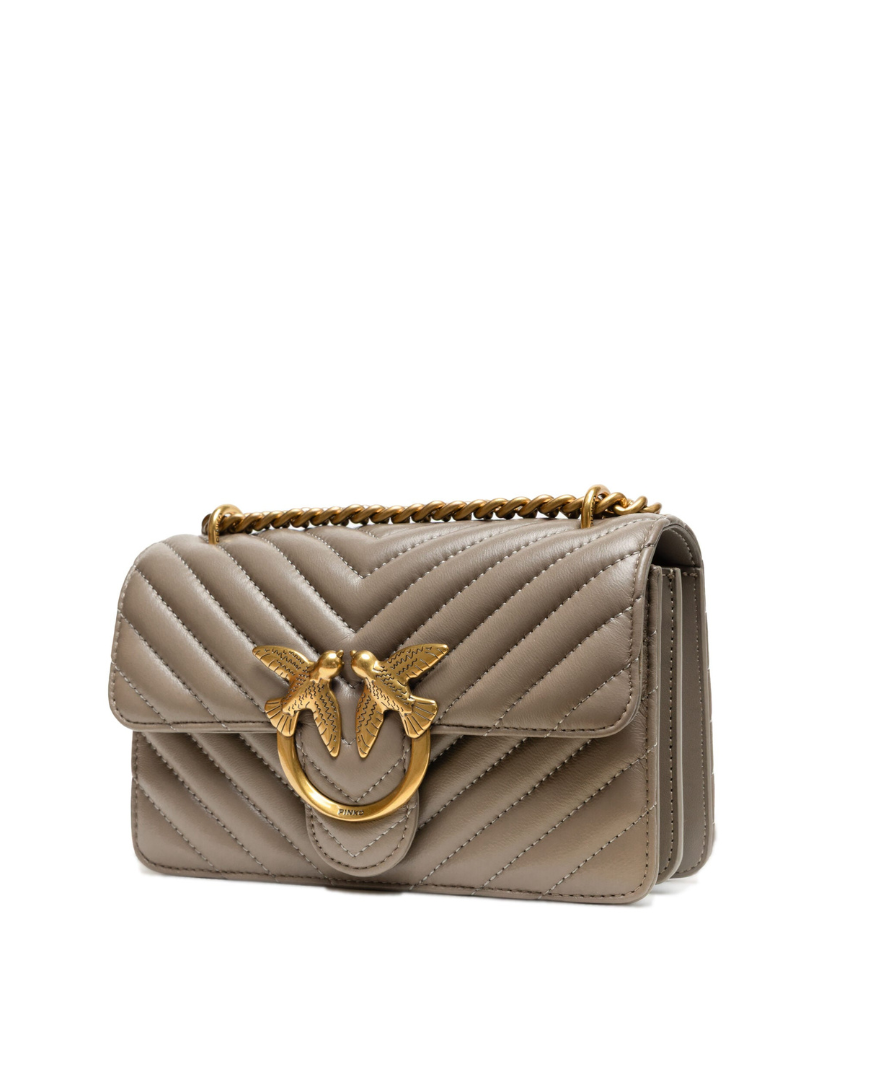 Sac bandoulière Love One Mini en cuir gris Pinko