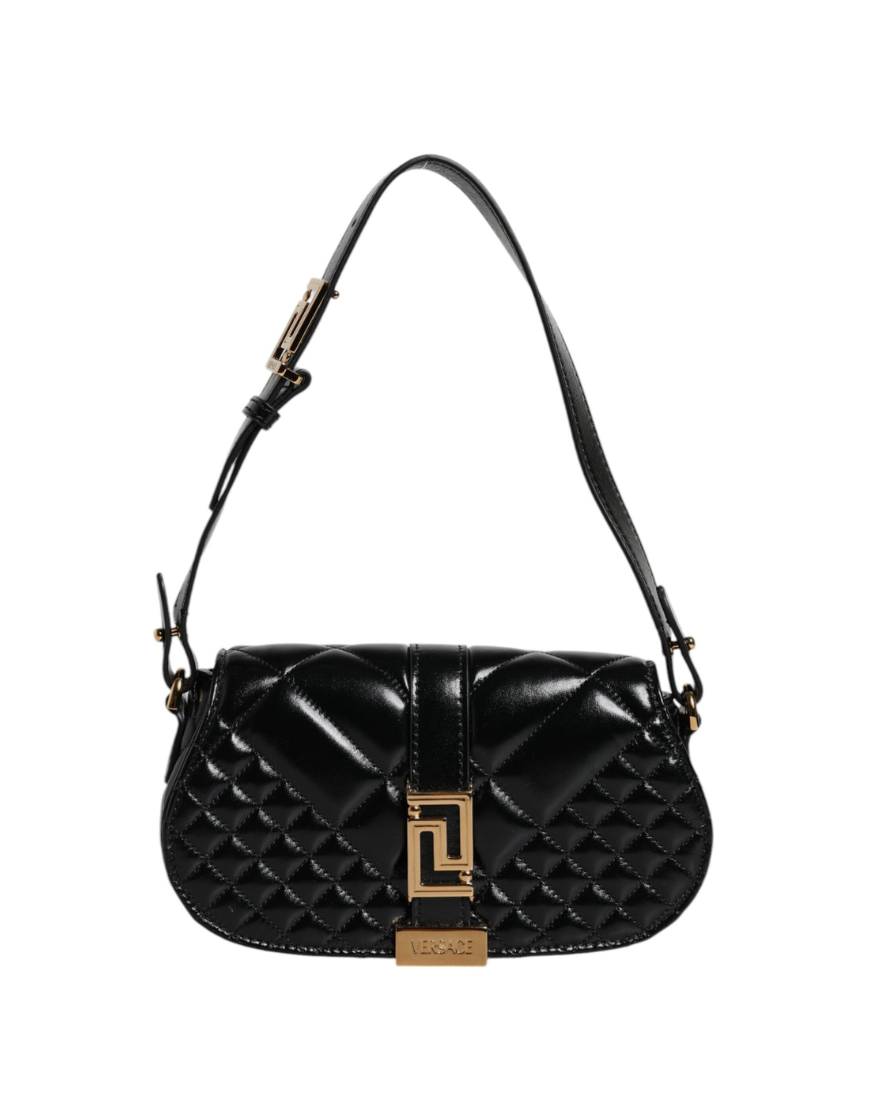 Bolso de hombro acolchado de piel de becerro negra Versace